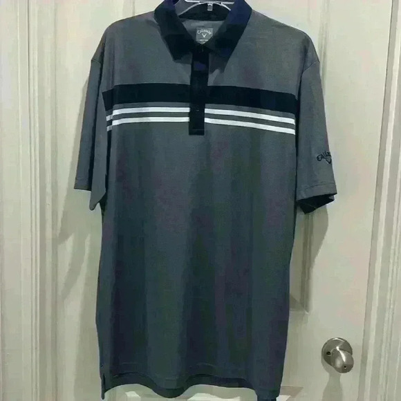 Callaway Men’s (L) Short Sleeve Birdseye Block Polo, Grey, Blue and White Stripe - Picture 3 of 7
